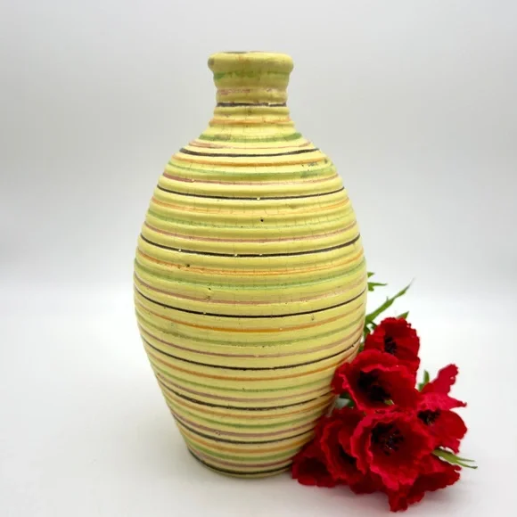 Italian Striped Beehive Pottery Vase Ribbed Alvino Bagni Style Handmade Italy - Picture 14 of 14